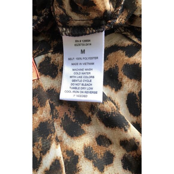 Spoiled chiffon Top M Brown Leopard plunge V-Neck Bow Accent Retro Glam Y2K punk - Picture 5 of 6